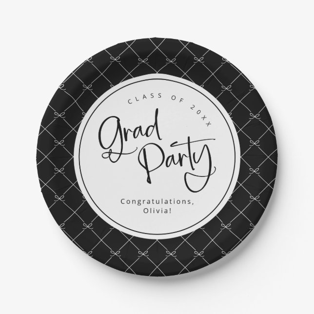 Schwarzes Party Geometrischer Bögen Muster Grad Pappteller (Vorderseite)