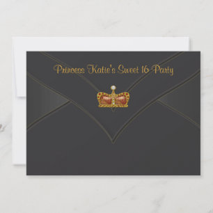 Schwarzes Party Goldprinzessin-Crown Sweet 16 Einladung