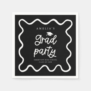Schwarzes Party mit handgezogenen Wavy Line Serviette