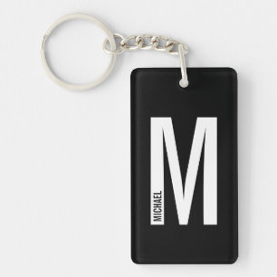 Schwarzes personalisiertes fettes Monogramm und Na Schlüsselanhänger