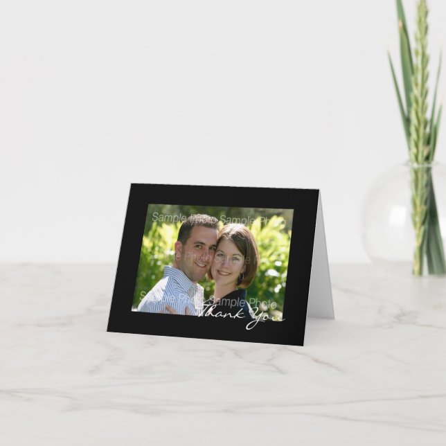 Schwarzes Personalisiertes Foto Hochzeit Danke Kar (Vorderseite)