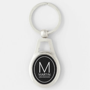 Schwarzes Personalisiertes Monogramm&Name Groomsme Schlüsselanhänger