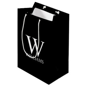 Schwarzes personalisiertes Monogramm und Name Mittlere Geschenktüte
