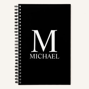 Schwarzes Personalisiertes Monogramm und Name-Note Notizbuch