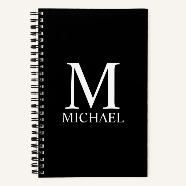 Schwarzes Personalisiertes Monogramm und Name-Note Notizbuch (Vorderseite)