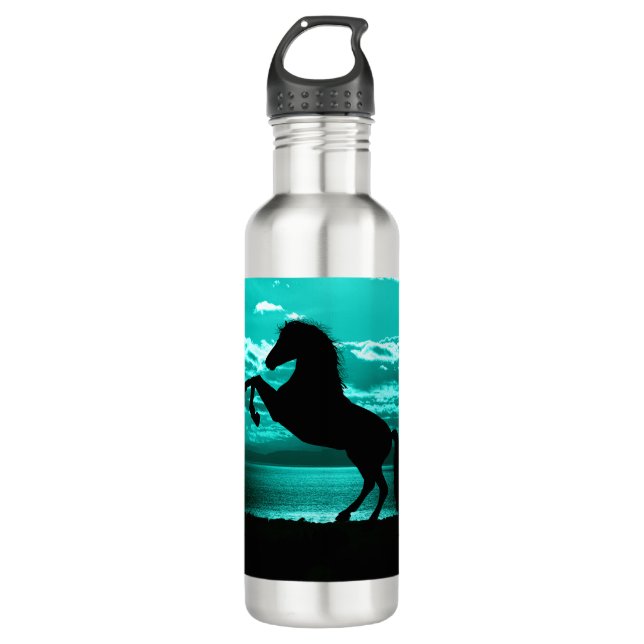Schwarzes Pferd Aquamariner Himmel und Wasser Edelstahlflasche (Vorderseite)