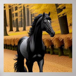 Schwarzes Pferd auf einem landschaftlich reizvolle Poster