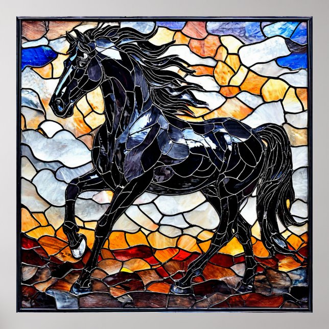 Schwarzes Pferd aus Glas Poster (Vorne)