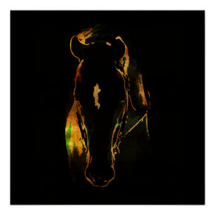 Schwarzes Pferd aus Gold und roten Kupferfarben Poster