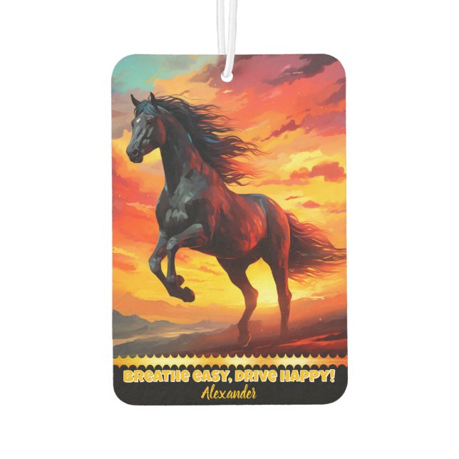 "Schwarzes Pferd bei Sonnenuntergang Autolufterfrischer (Rückseite)