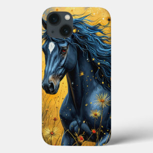 Schwarzes Pferd, das durch eine lebendige Wiese lä Case-Mate iPhone Hülle