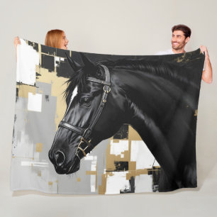 Schwarzes Pferd Grau, schwarzes Gold und Weiß - mo Fleecedecke