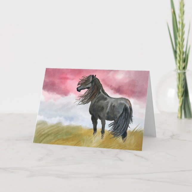 Schwarzes Pferd im Feld Grußkarte Leere Dankeskarte (Vorderseite)