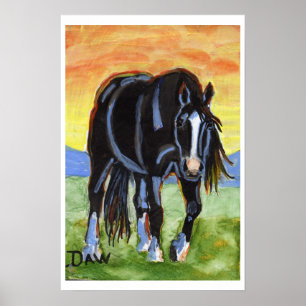 Schwarzes Pferd im Sonnenuntergang Poster