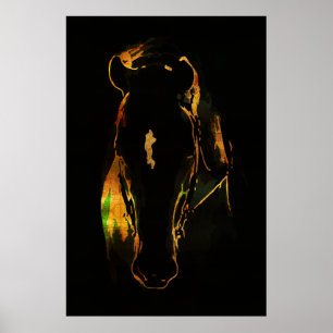 Schwarzes Pferd in Gold und Rotkupferfarben Poster