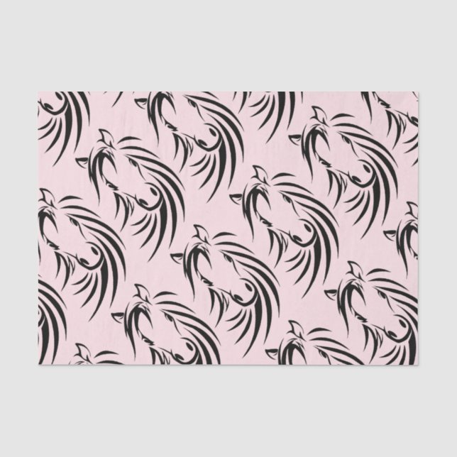 Schwarzes Pferd Kopf auf Rosa Seidenpapier (Vorderseite)