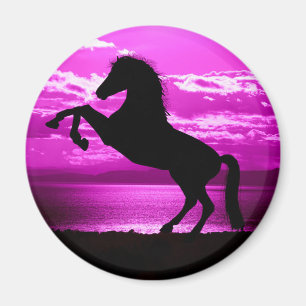 Schwarzes Pferd Lila Himmel und Wasser Magnet