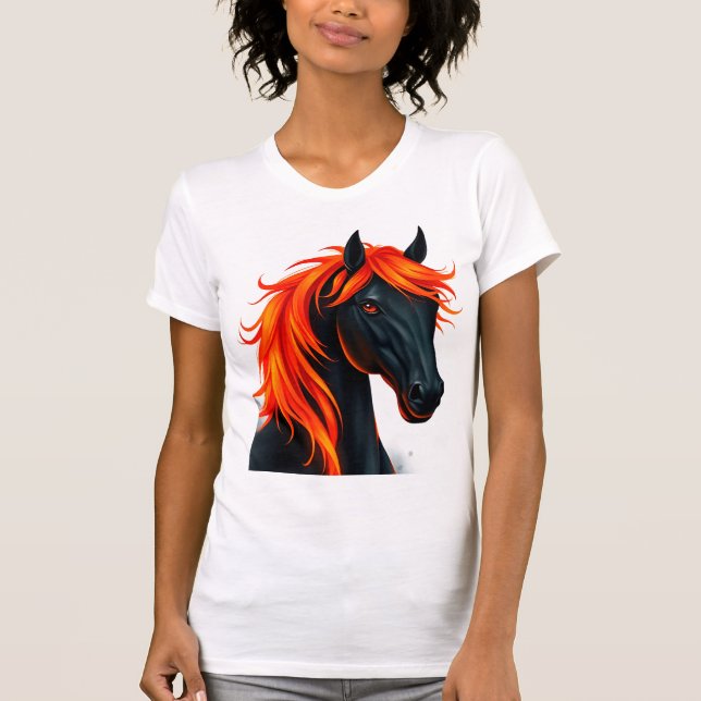 Schwarzes Pferd mit fiery Red Mane T-Shirt (Vorderseite)