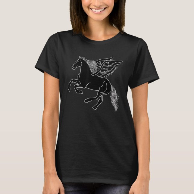 Schwarzes Pferd mit Flügeln Pegasus T-Shirt (Vorderseite)