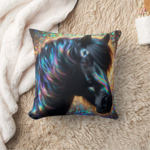 Schwarzes Pferd mit Iridescent Mane Kissen
