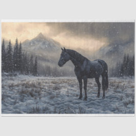 Schwarzes Pferd Schnee Landschaft Landschaftliche  Seidenpapier