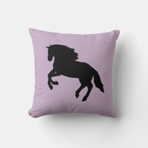 Schwarzes Pferd Silhouette Reiten Lila Kissen