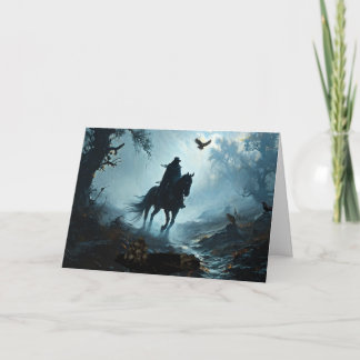 Schwarzes Pferd und Rider Halloween Feiertagskarte