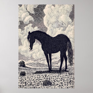 Schwarzes Pferd Wandkunst Grafik-Tinte-Zeichnung Poster