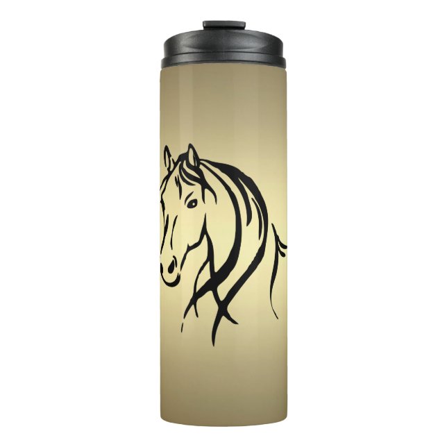 Schwarzes Pferdekopf-Gold Thermosbecher (Vorderseite)