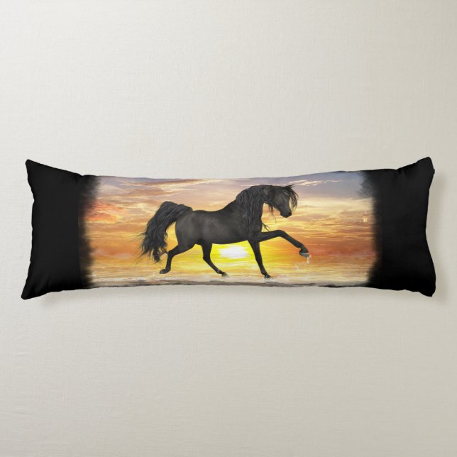 Schwarzes Pferdekörper-Kissen 20" x 54", fertigen Seitenschläferkissen (Vorderseite)