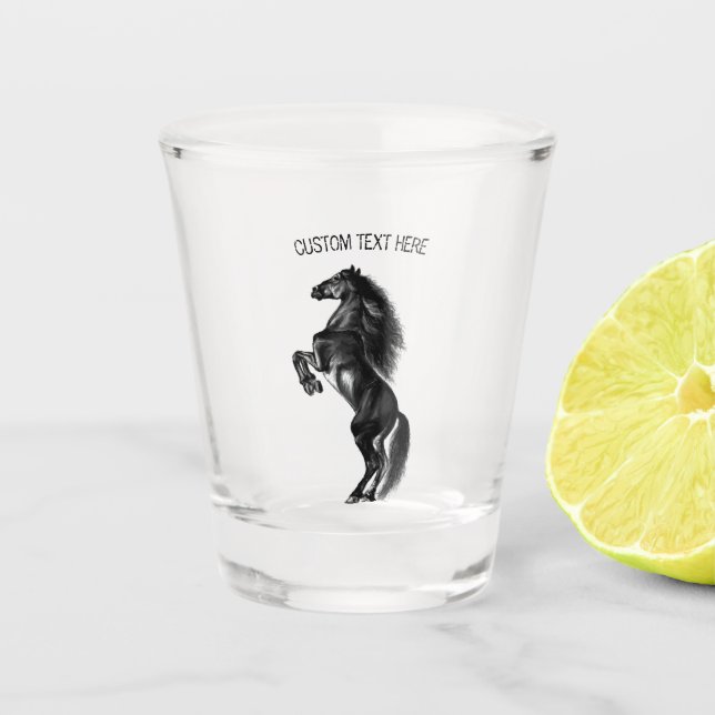 Schwarzes Pferdeschussglas mit benutzerdefiniertem Schnapsglas (Vorderseite)