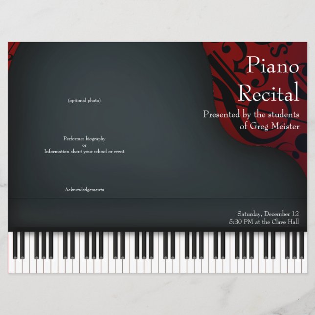 Schwarzes Piano zum Programm "Rote Flecken" (Vorderseite)