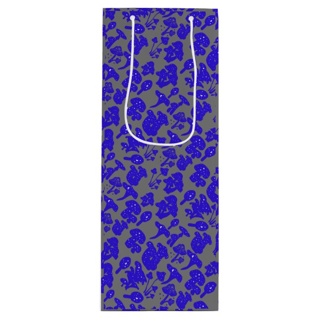 Schwarzes Pilzmuster 01blau Grau BG Geschenktüte Für Weinflaschen (Vorderseite)