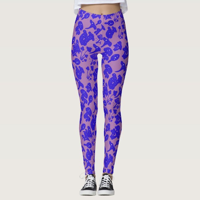 Schwarzes Pilzmuster 01blau Lila BG Leggings (Vorderseite)