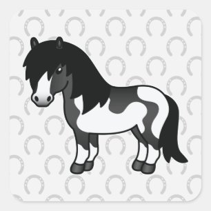 Schwarzes Pinto-Cartoon-Shetlandpony Quadratischer Aufkleber