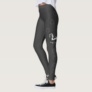 Schwarzes Pinto-Cartoon-Trabpferd & Hufeisen Leggings