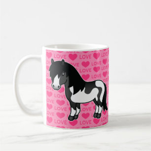 Schwarzes Pinto-Shetlandpony auf rosa Liebesmuster Kaffeetasse