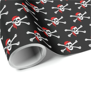Schwarzes Piratenschädel-Kreuzknochen-Geschenkpapi Geschenkpapier