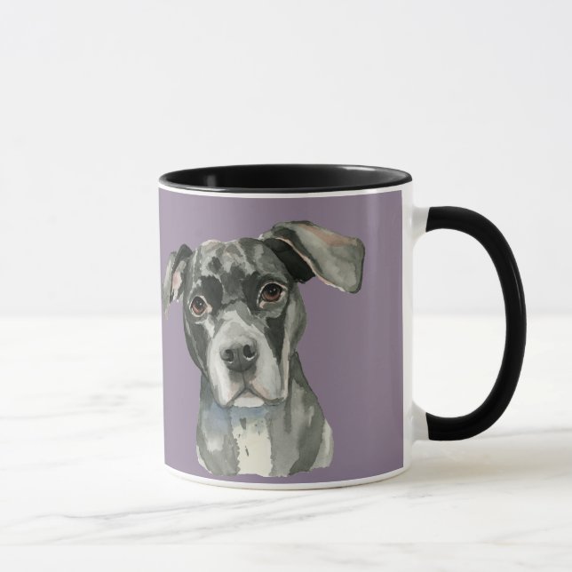 Schwarzes Pitbull HundeAquarell-Porträt Tasse (Rechts)