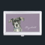 Schwarzes Pitbull-HundeAquarell-Porträt Visitenkarten Etui<br><div class="desc">Dieses ist eine Malerei des Headshot eines schwarzen Pitbullhundes. Sie lässt ihren Kopf etwas kippen und aufwärts schauend. Sie hat braune Augen. Dieses wurde im Aquarell gemalt.</div>
