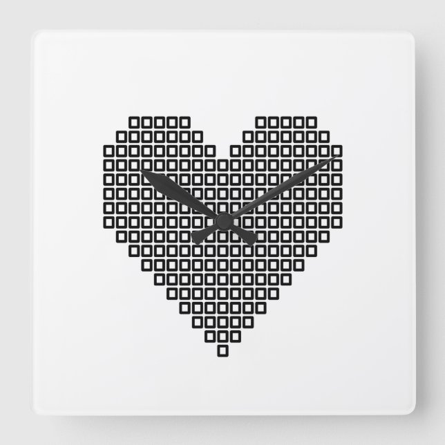 Schwarzes Pixel Quadratische Wanduhr (Vorderseite)