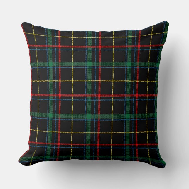 Schwarzes Plaid Karomuster Kissen (Vorderseite)