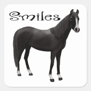 Schwarzes Pony Denkt an dich Lächelt Hallo Pferd Quadratischer Aufkleber