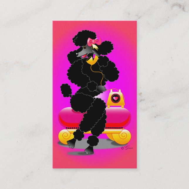 Schwarzes Poodle auf dem Telefon Retro-Malerei Visitenkarte (Vorderseite)