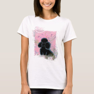 Schwarzes Poodle-Portrait mit Hummingbirds Tee-Hem T-Shirt