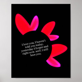 Schwarzes Poster mit roten und rosa Herzen.