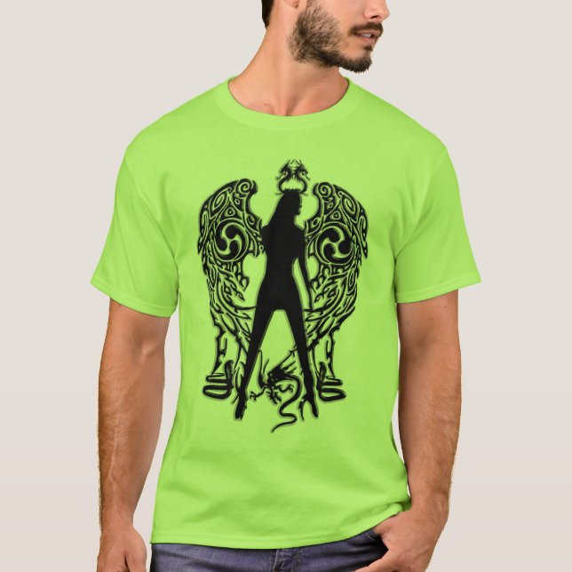 Schwarzes prägen Schlangen-Engels-Shirt T-Shirt (Vorderseite)