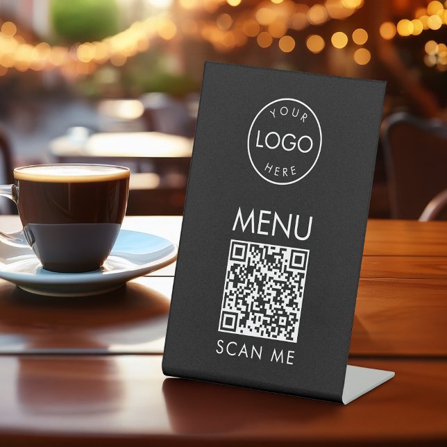 Schwarzes QR-Code-Menü Café oder Restaurant Scanne Sockelschild (Von Creator hochgeladen)