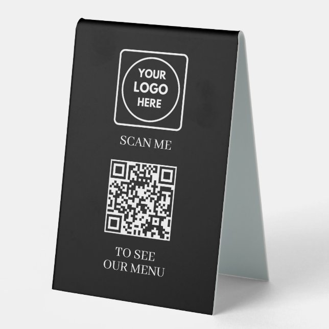 Schwarzes QR-Code-Menü | Modernes kontaktloses Log Tischaufsteller (Vorderseite)