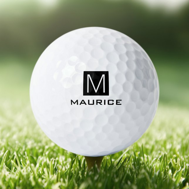 Schwarzes Quadrat Golfball (Modern masculine monogram black square golf balls)